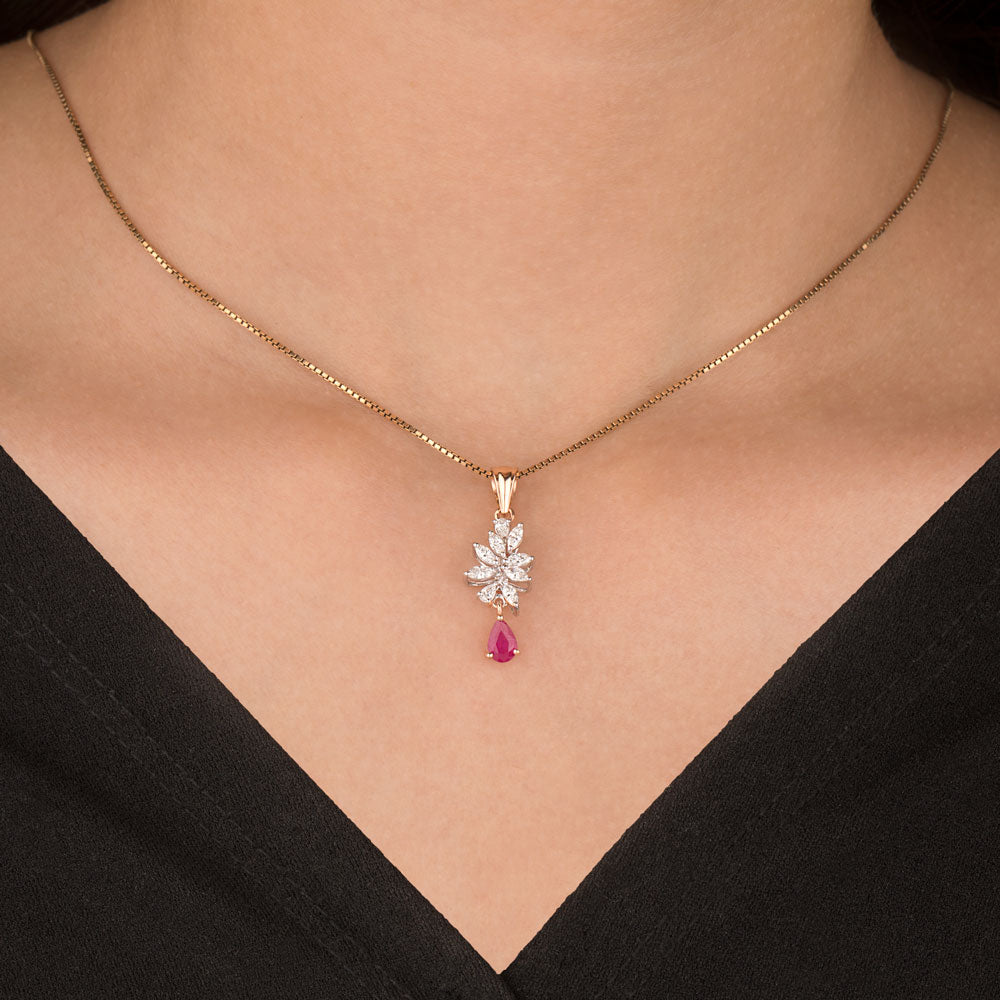 18K Two Tone Gold Diamond Pendant - 0.356ct VVS-EF with Colour Stones