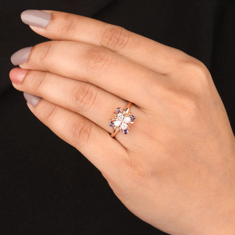 18K Two Tone Gold Diamond Ring - 0.288ct VVS-VS-EF with Colour Stones