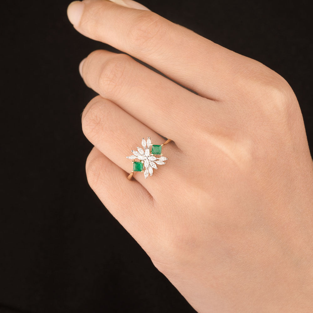 18K Two Tone Gold Diamond Ring - 0.36ct VVS-EF with Colour Stones