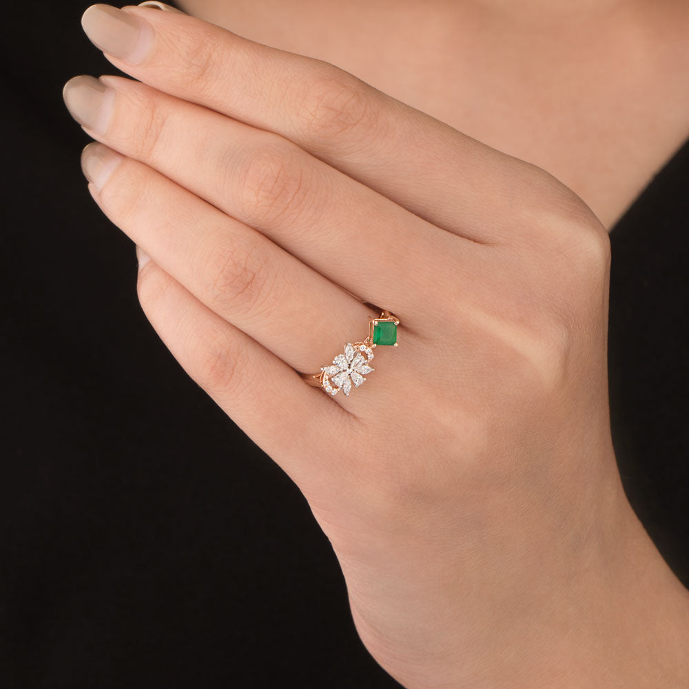 18K Two Tone Gold Diamond Ring - 0.235ct VVS-EF with Colour Stones