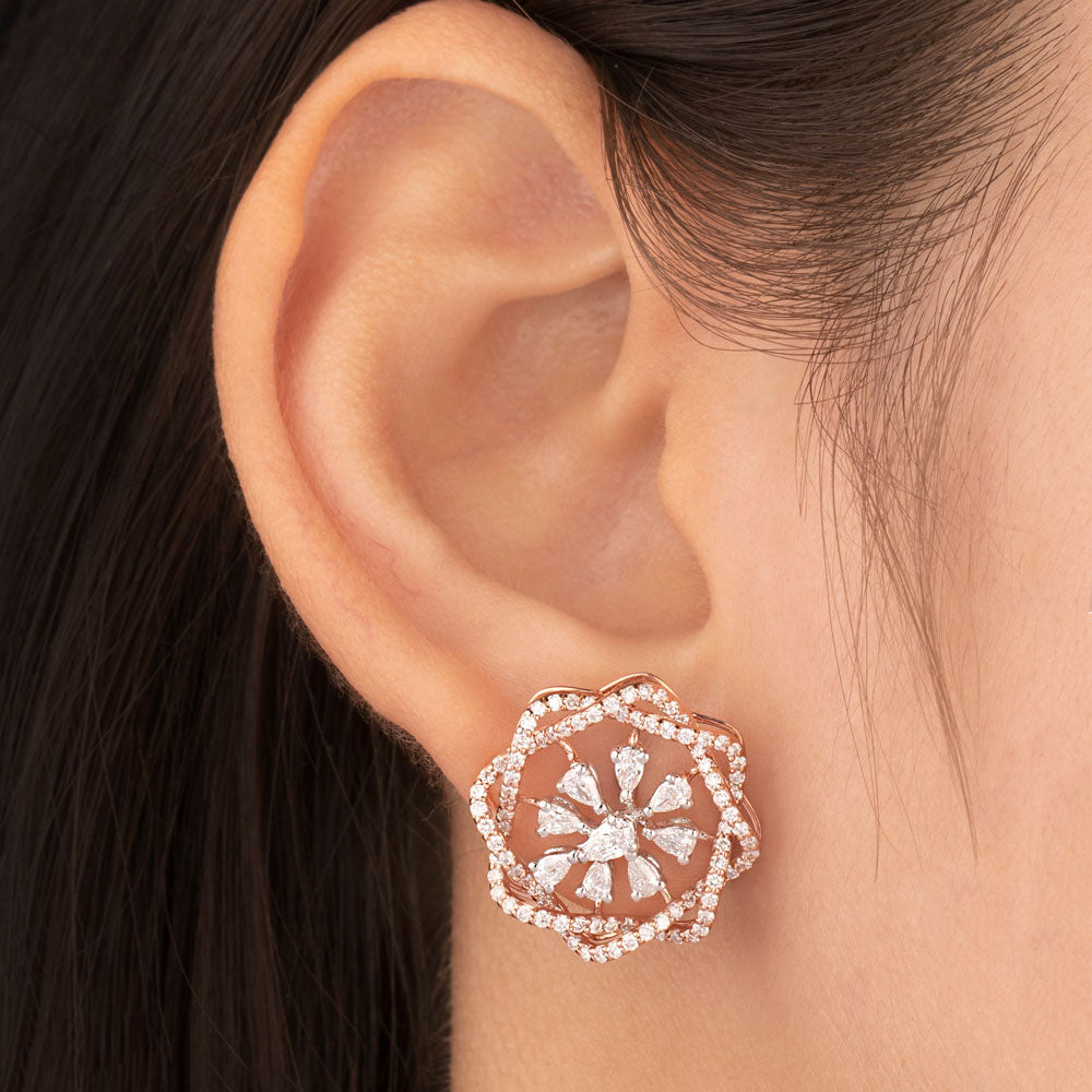 18K Two Tone Gold Diamond Earrings - 1.68ct VS-SI-EF