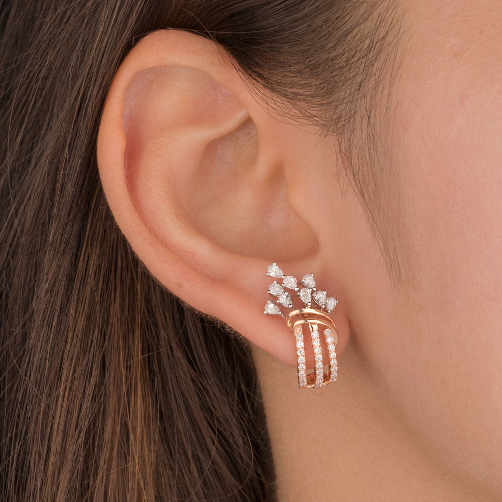 18K Two Tone Gold Diamond Earrings - 0.901ct VS-SI-FG