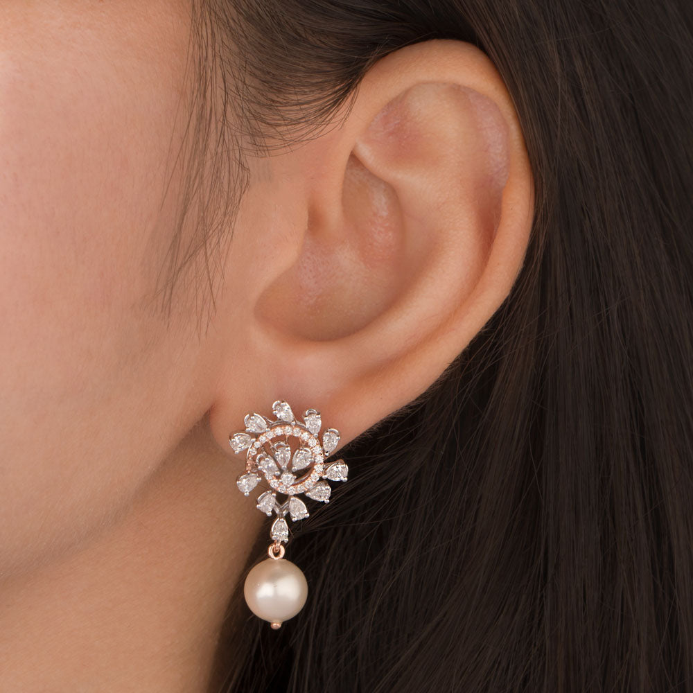 18K Two Tone Gold Diamond Earrings - 1.365ct VS-SI-FG with Colour Stones