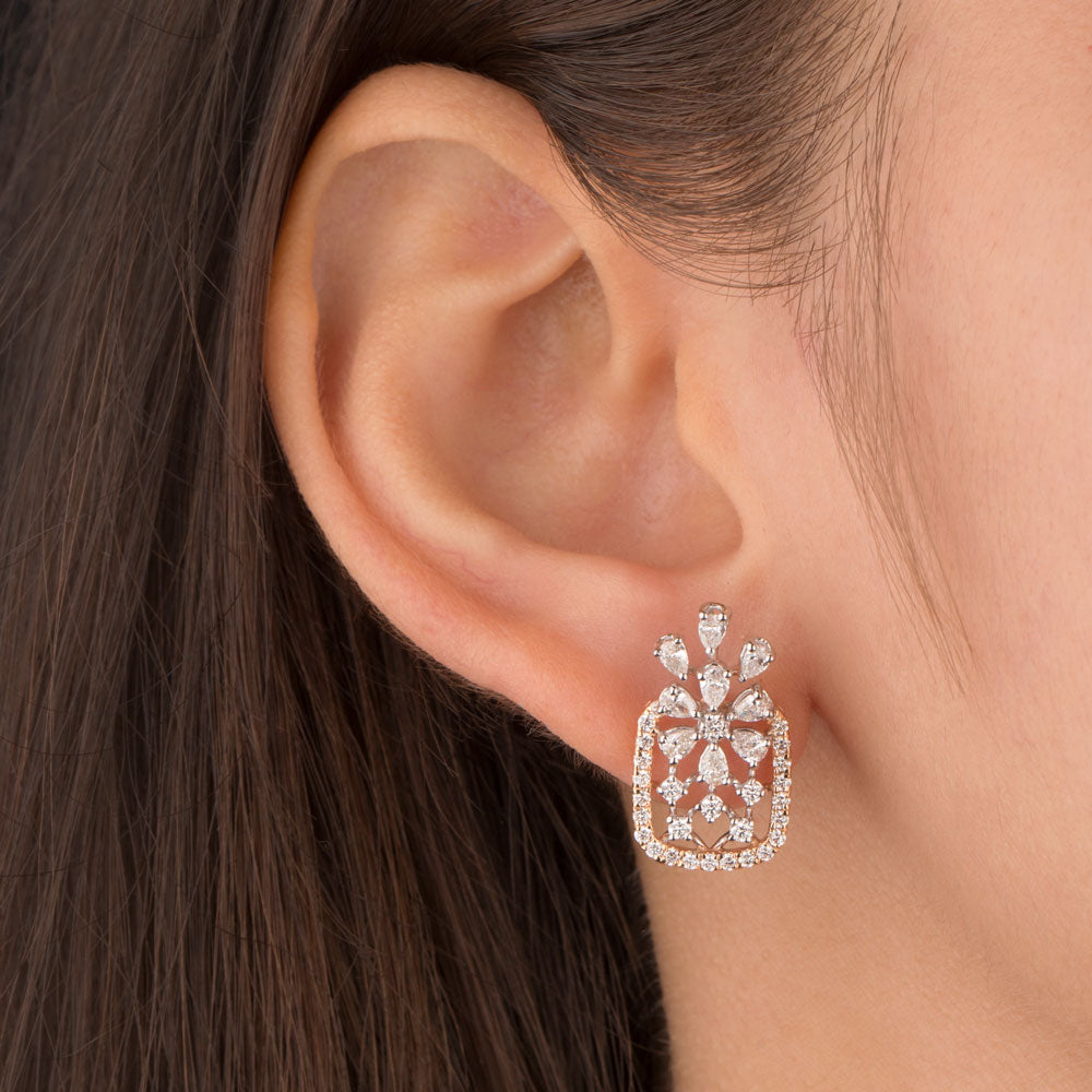18K Two Tone Gold Diamond Earrings - 1.344ct VVS-VS-FG
