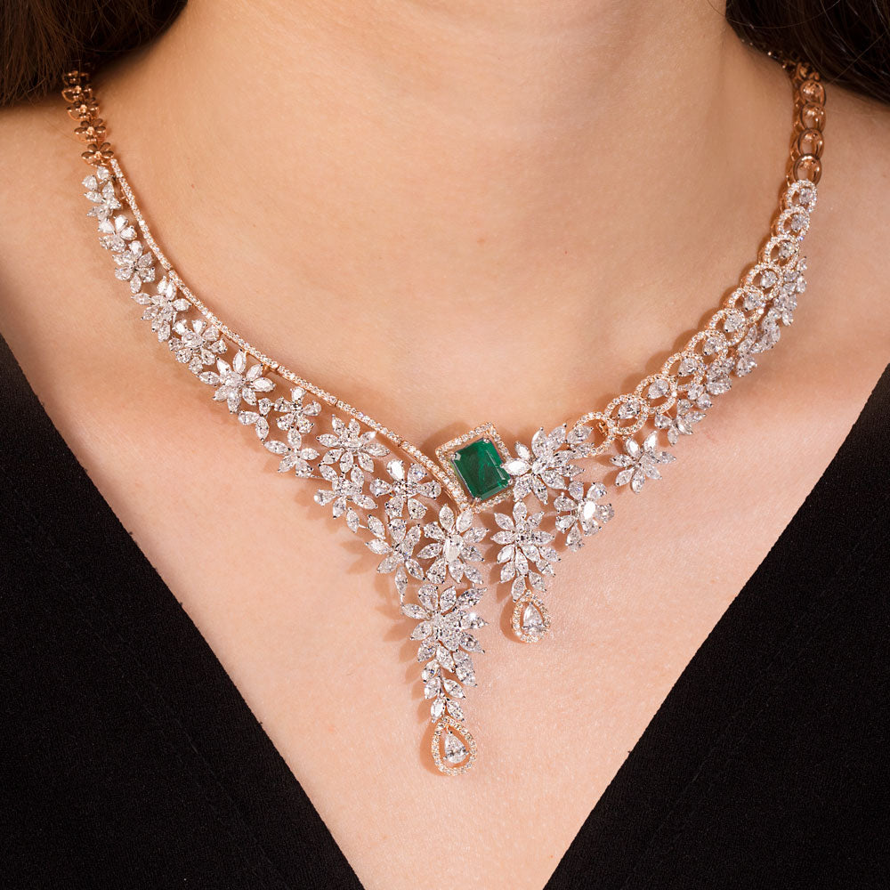 18K Two Tone Gold Diamond Necklace - 18.965ct VVS-VS-HI with Colour Stones