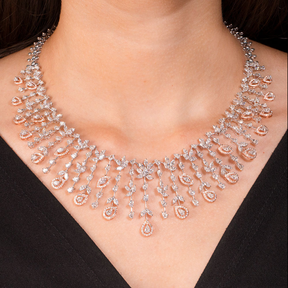 18K Two Tone Gold Diamond Necklace - 21.344ct VVS-VS-GH