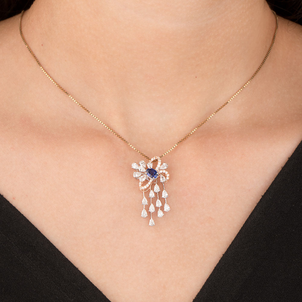 18K Two Tone Gold Diamond Pendant - 1.438ct VS-SI-EF with Colour Stones