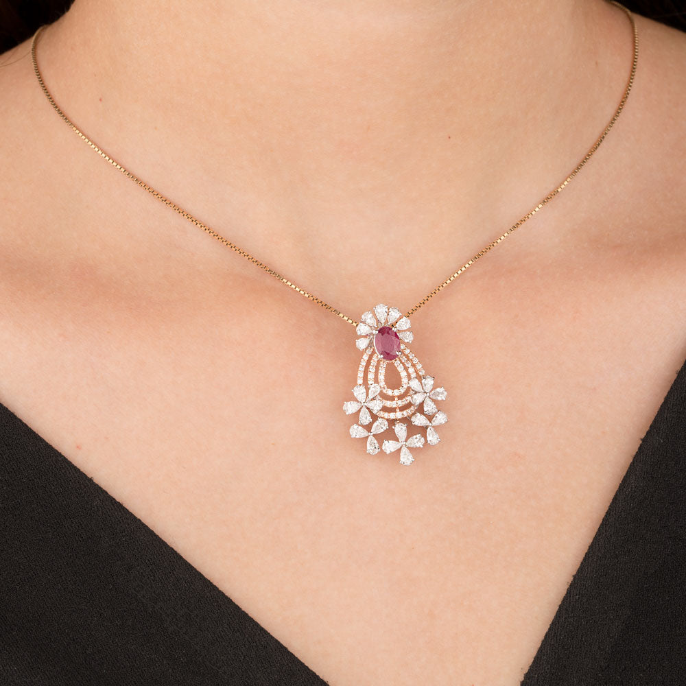 18K Two Tone Gold Diamond Pendant - 2.05ct VS-SI-EF with Colour Stones
