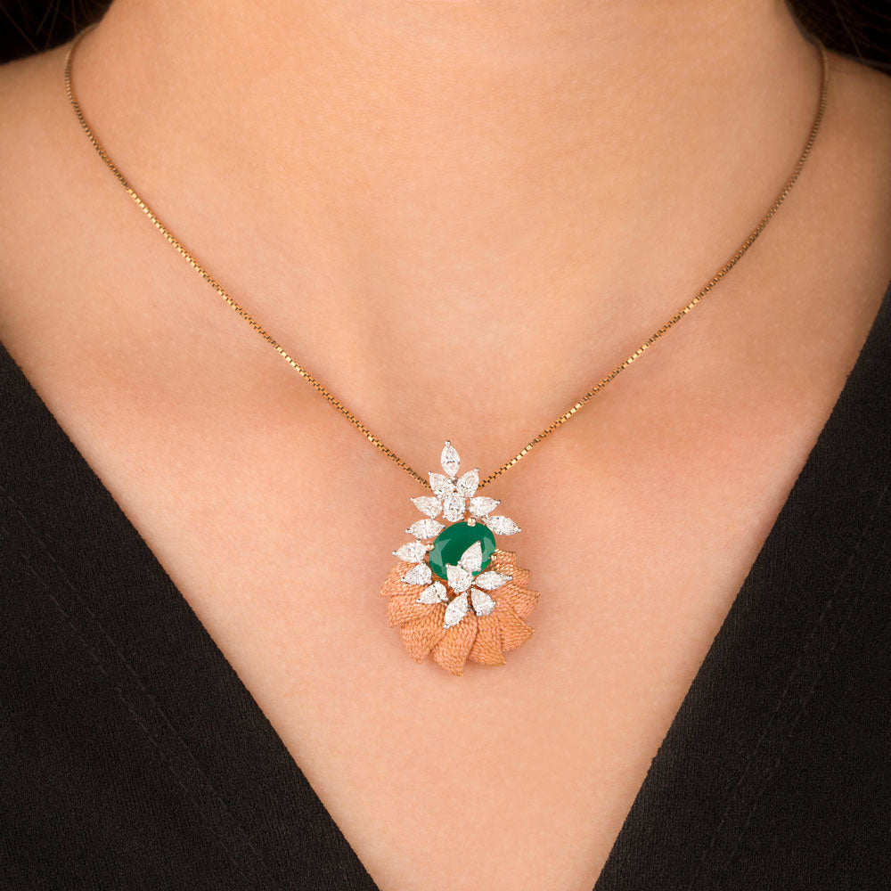 18K Two Tone Gold Diamond Pendant - 2.23ct VS-SI-EF with Colour Stones