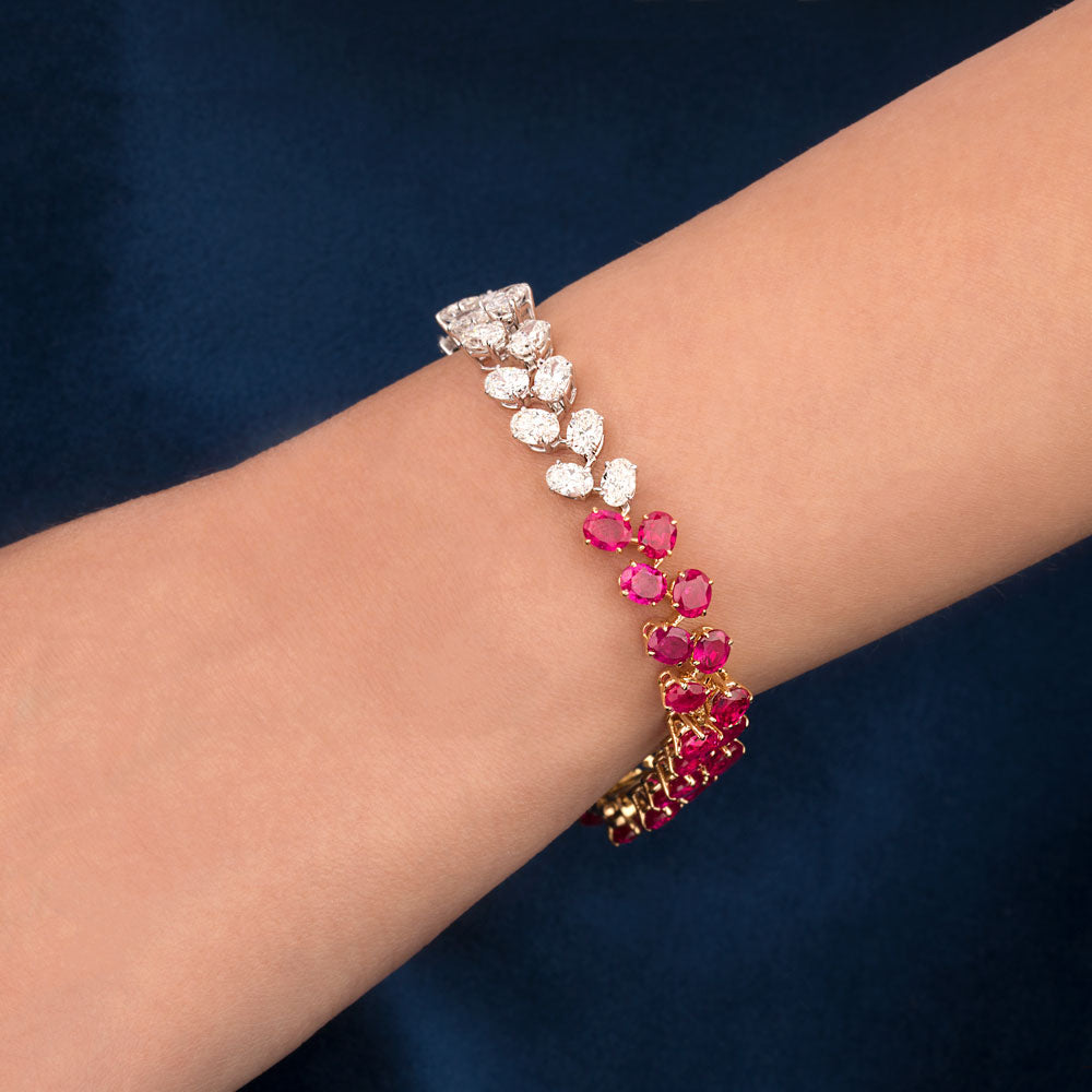 18K Two Tone Gold Diamond Bracelet - 4.7ct VS-SI-GH with Colour Stones