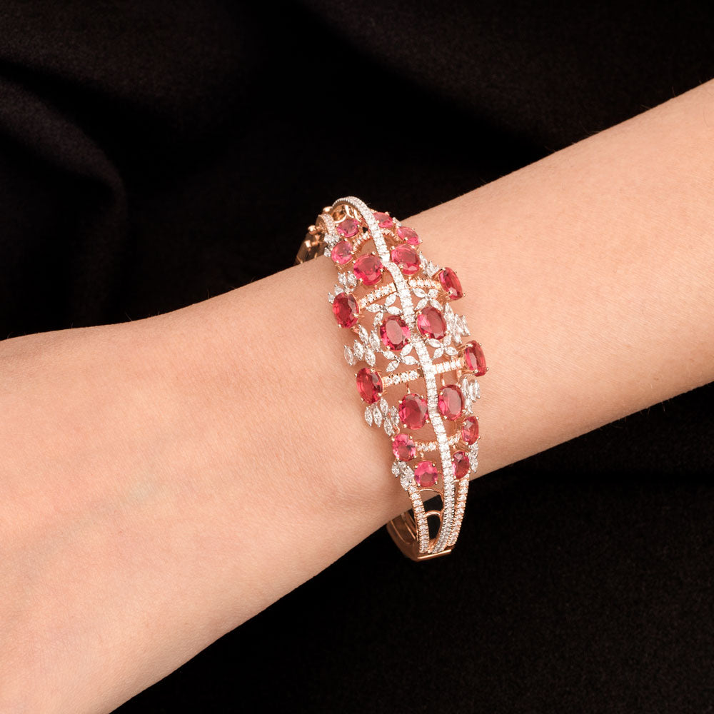 18K Two Tone Gold Diamond Kada - 2.75ct VVS-EF with Colour Stones