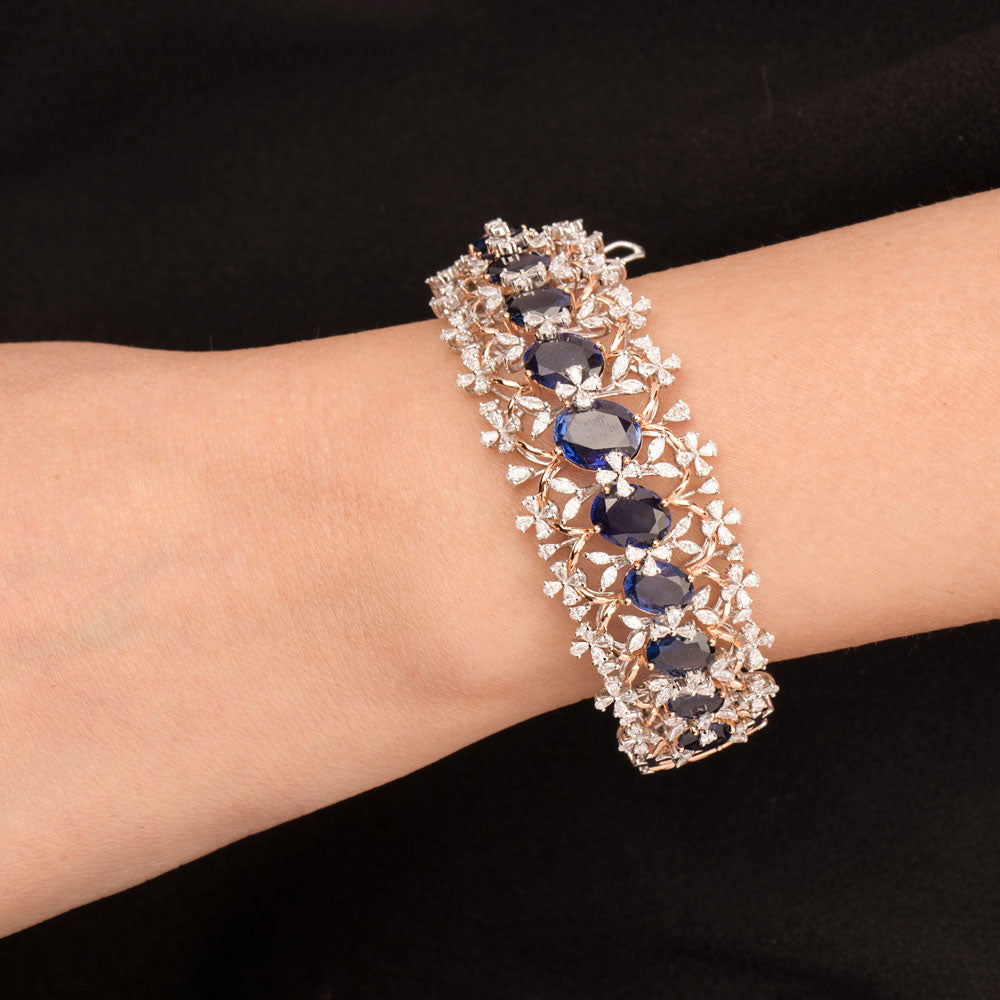 18K Two Tone Gold Diamond Kada - 3.54ct VVS-EF with Colour Stones