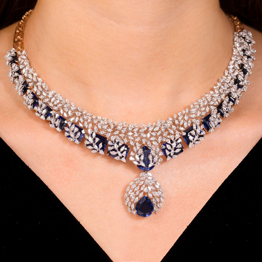 18K Two Tone Gold Diamond Necklace - 16.11ct VS-SI-HI with Colour Stones