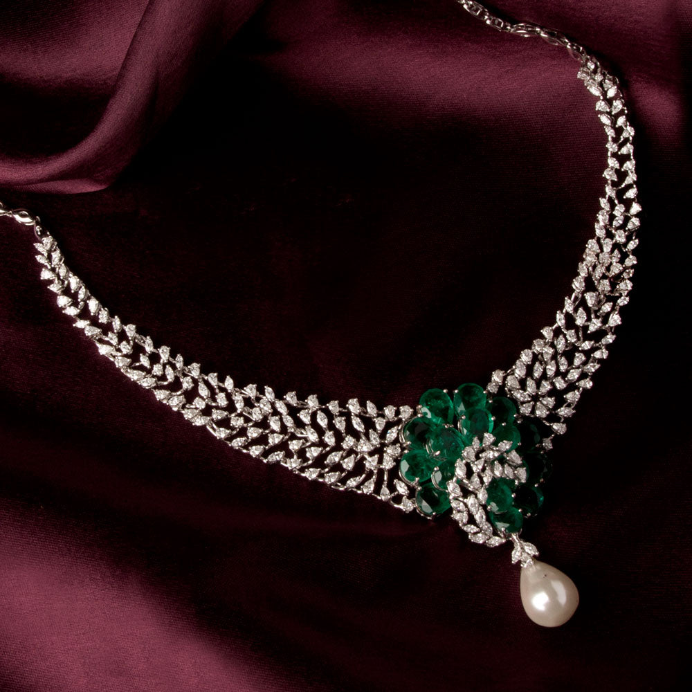 18K Two Tone Gold Diamond Necklace - 6.4ct VVS-EF with Colour Stones