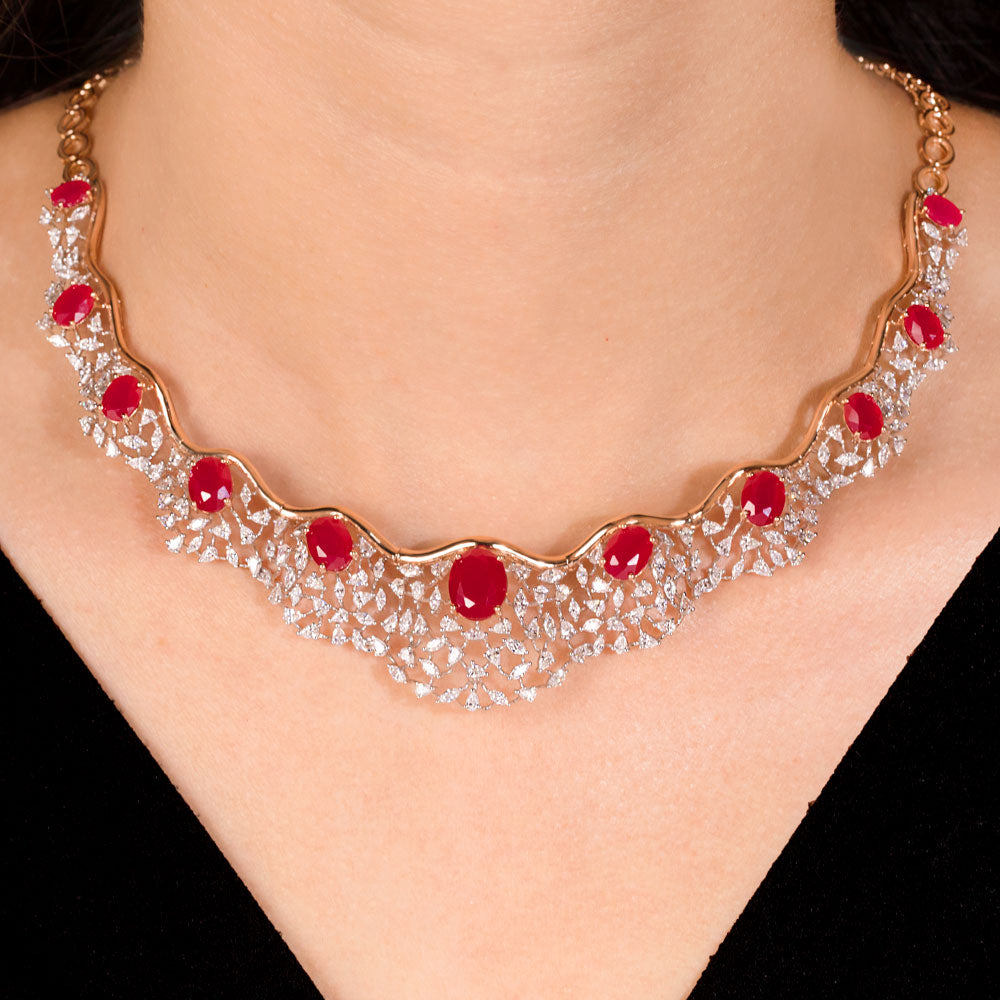 18K Two Tone Gold Diamond Necklace - 5.09ct VVS-EF with Colour Stones