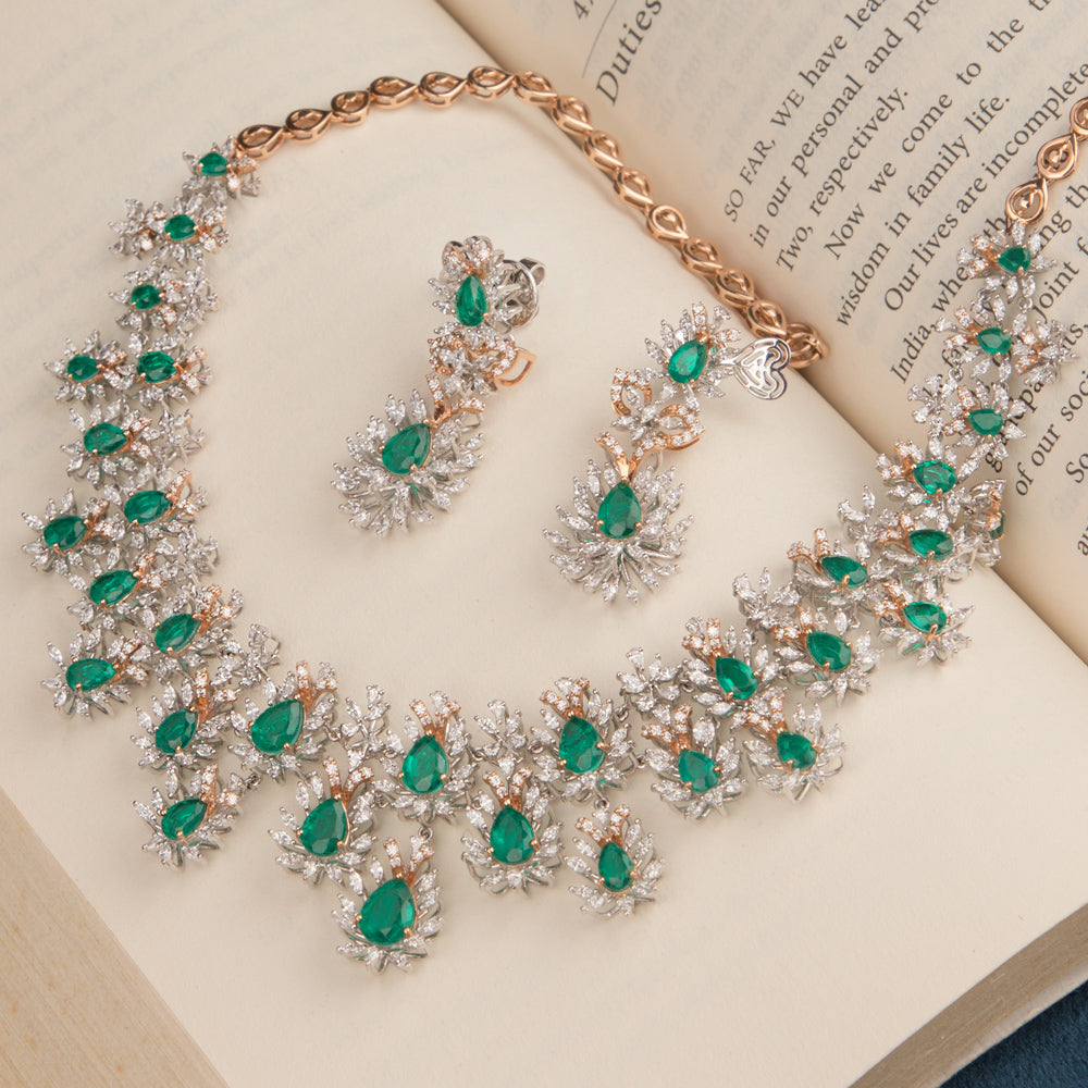 18K Two Tone Gold Diamond Necklace - 9.12ct VVS-EF with Colour Stones