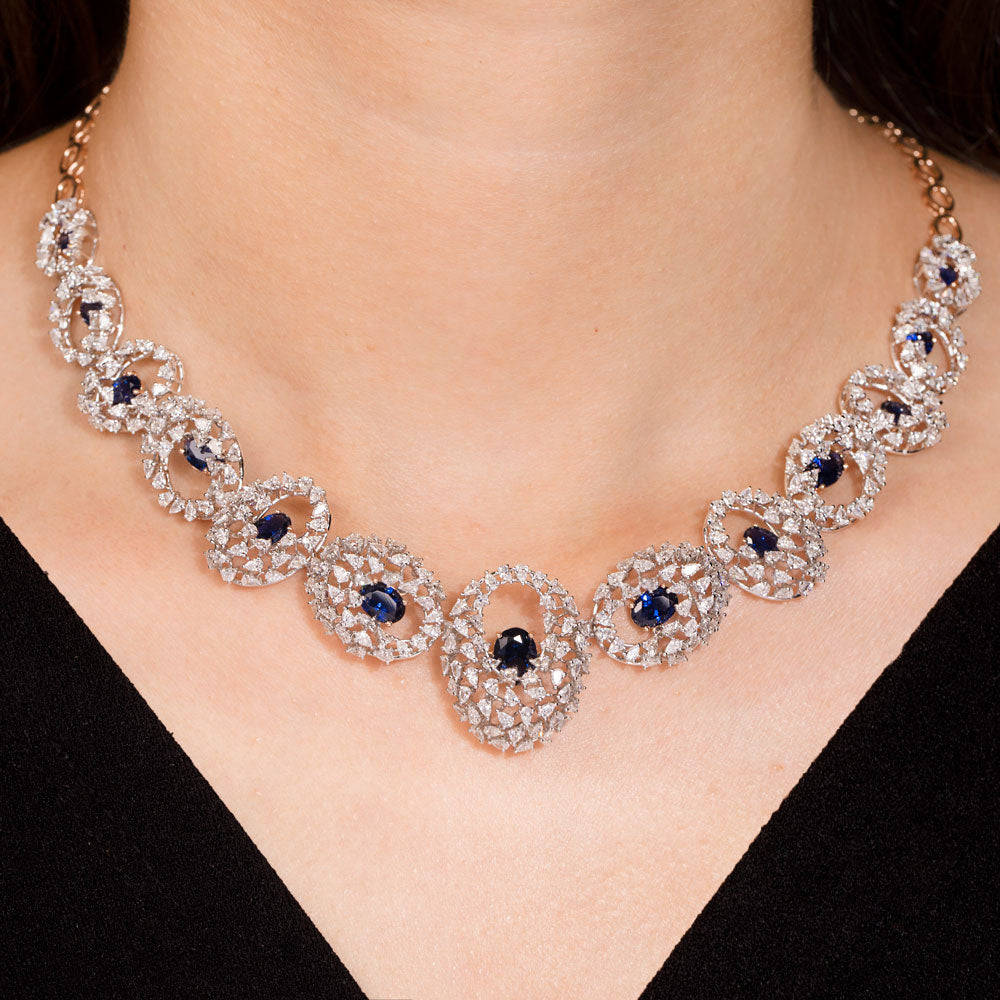 18K Two Tone Gold Diamond Necklace - 9.76ct VVS-EF with Colour Stones