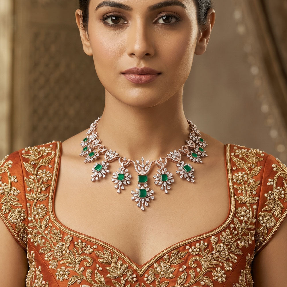 18K Two Tone Gold Diamond Necklace - 8.41ct VVS-EF with Colour Stones