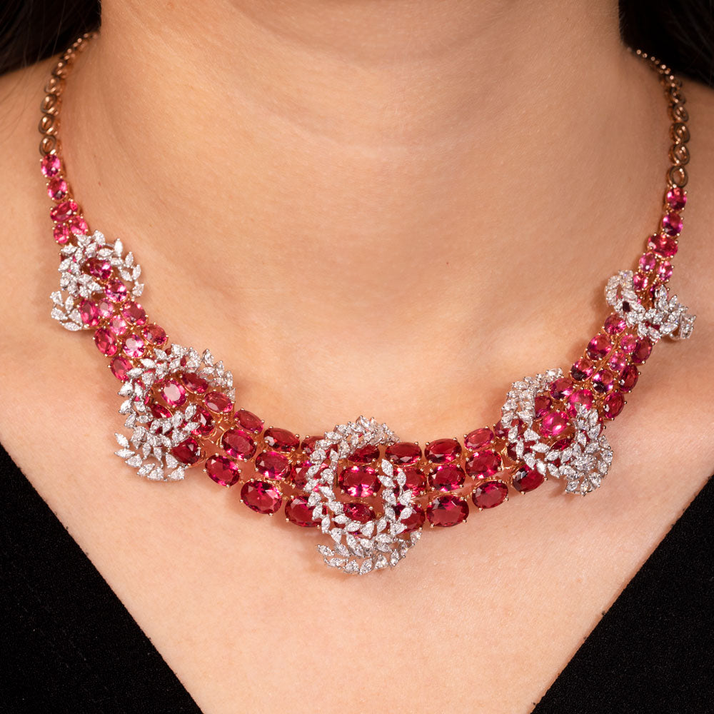 18K Two Tone Gold Diamond Necklace - 4.86ct VVS-EF with Colour Stones