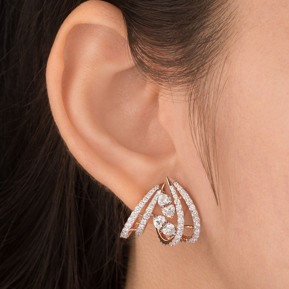 18K Two Tone Gold Diamond Earrings - 2.932ct VVS-VS-EF