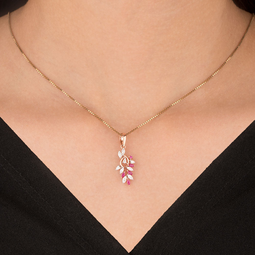 18K Two Tone Gold Diamond Pendant - 0.32ct VVS-EF with Colour Stones