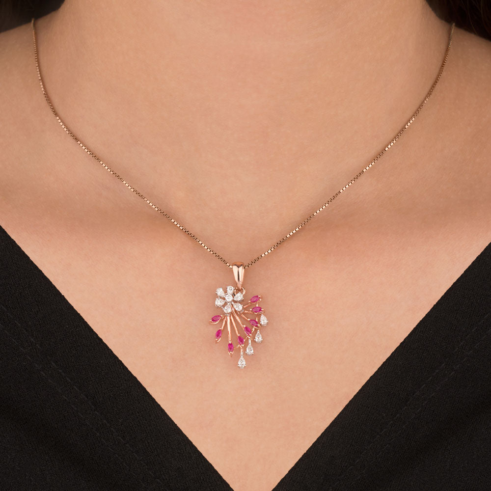18K Two Tone Gold Diamond Pendant - 0.435ct VVS-EF with Colour Stones