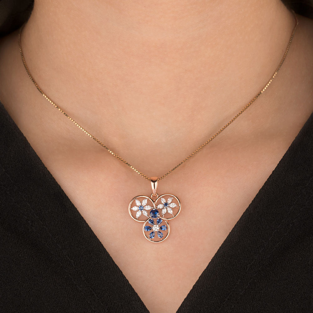 18K Two Tone Gold Diamond Pendant - 0.47ct VVS-VS-EF with Colour Stones
