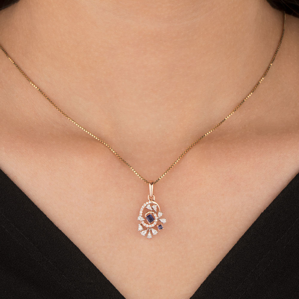 18K Two Tone Gold Diamond Pendant - 0.455ct VVS-EF with Colour Stones