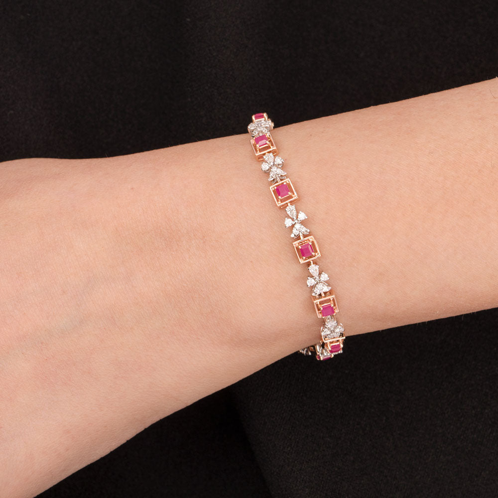 18K Two Tone Gold Diamond Bracelet - 0.74ct VVS-EF with Colour Stones