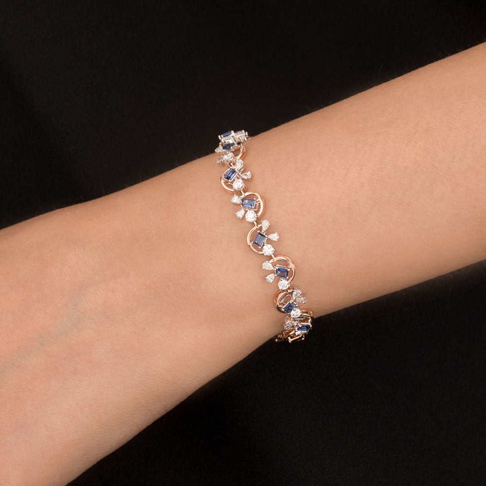 18K Two Tone Gold Diamond Bracelet - 1.29ct VVS-EF with Colour Stones