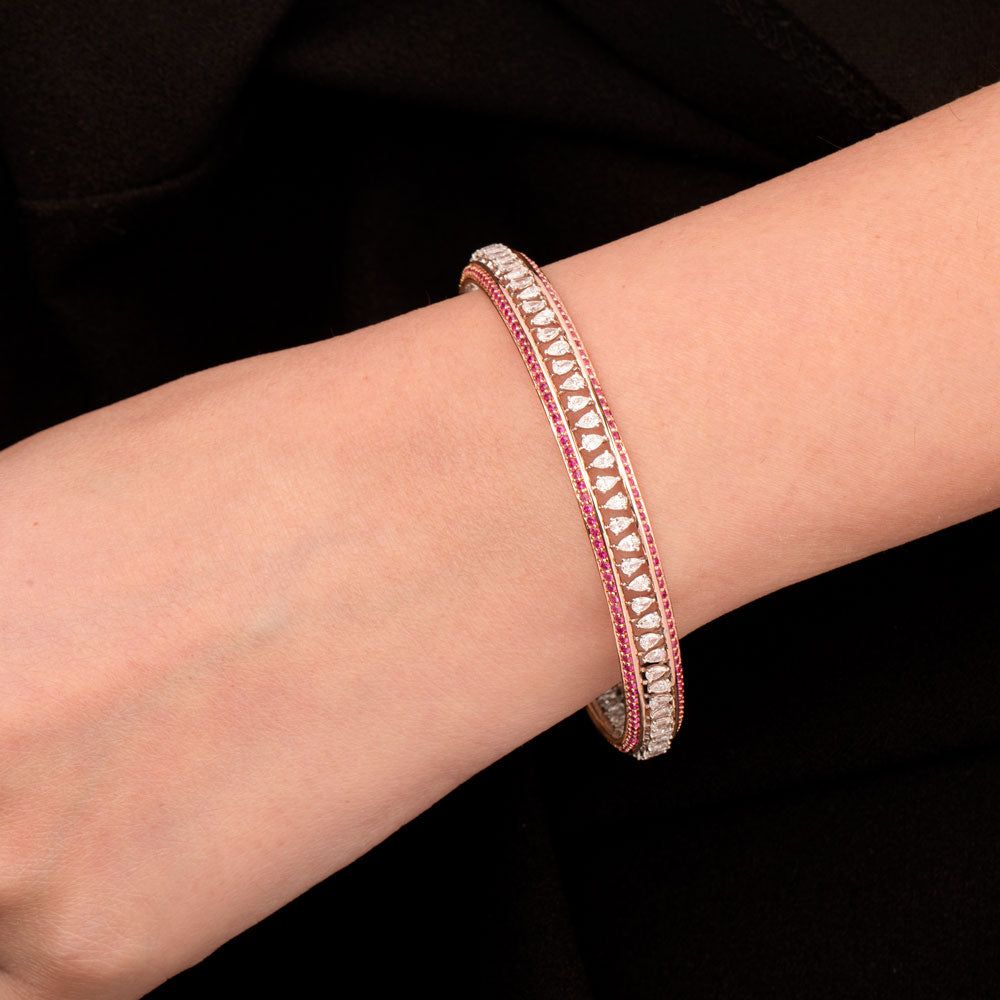 18K Two Tone Gold Diamond Bangle - 2.77ct VVS-EF with Colour Stones