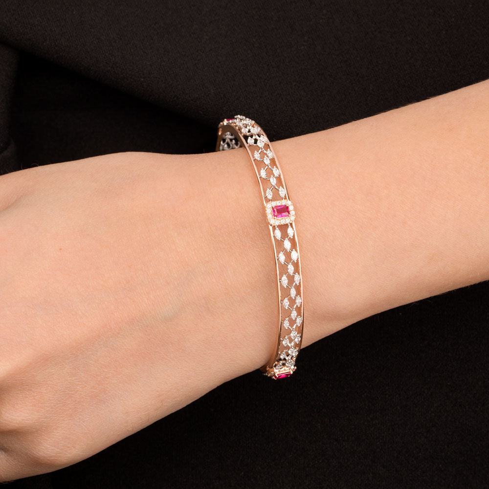 18K Rose Gold Diamond Bangle - 2.26ct VVS-EF with Colour Stones