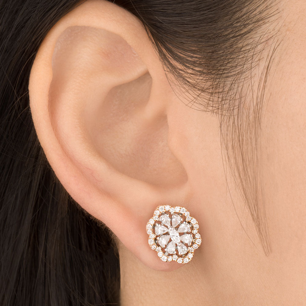 18K Two Tone Gold Diamond Earrings - 1.16ct VS-FG