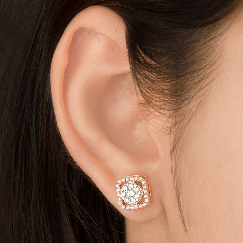 14K Two Tone Gold Diamond Earrings - 0.83ct SI-HIJ