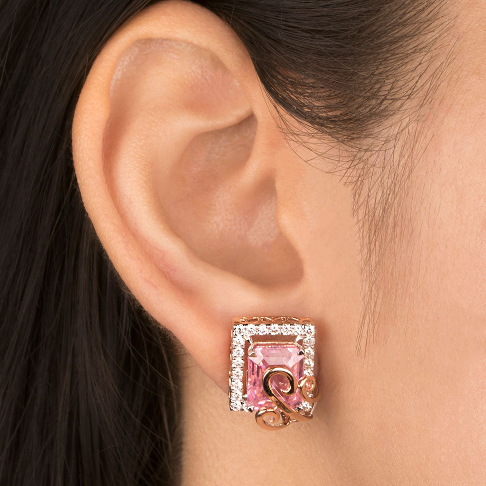 18K Two Tone Gold Diamond Earrings - 0.93ct VVS-VS-HI with Colour Stones