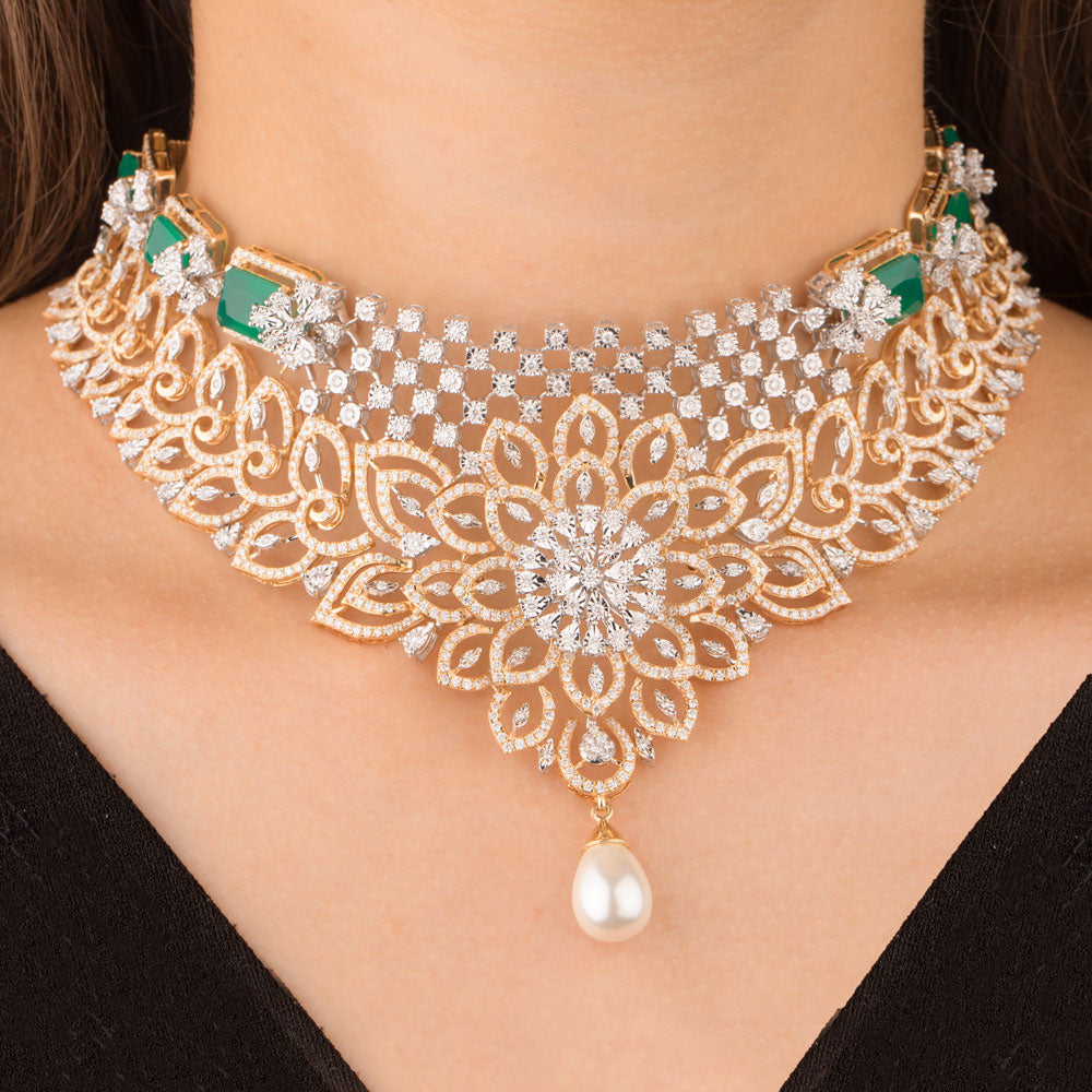 14K Two Tone Gold Diamond Necklace - 10.57ct VVS-VS-GH with Colour Stones