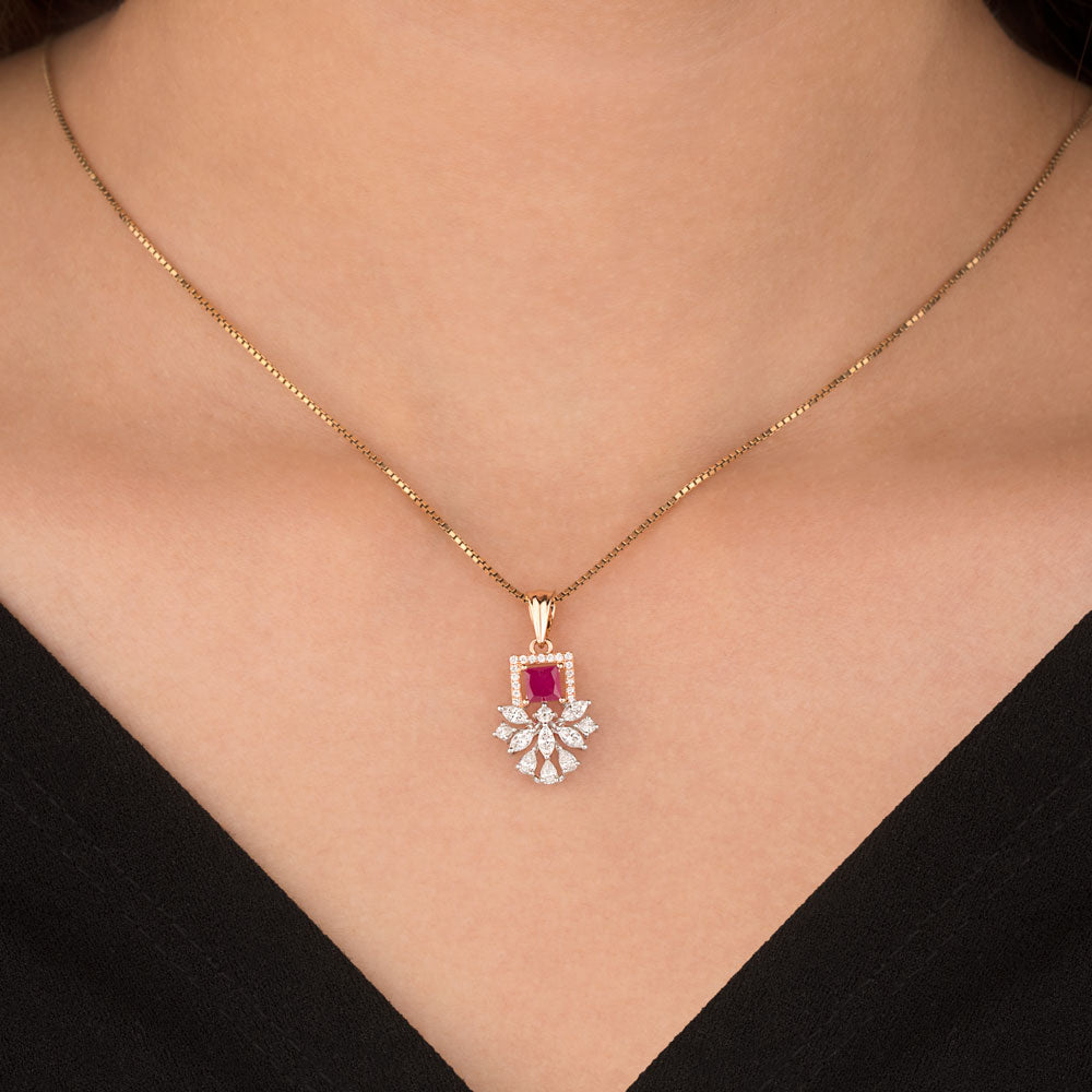 18K Two Tone Gold Diamond Pendant - 0.404ct VVS-EF with Colour Stones
