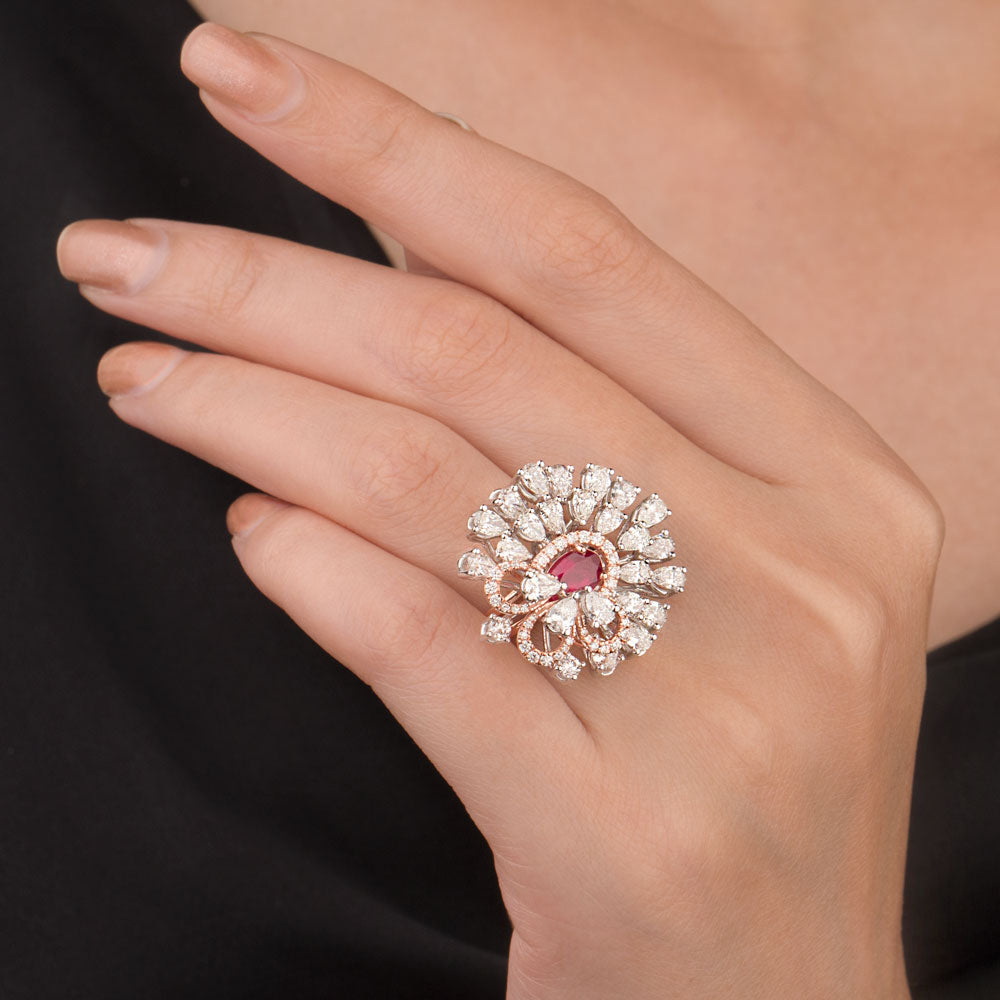 18K Two Tone Gold Diamond Ring - 2.737ct VVS-VS-GH with Colour Stones