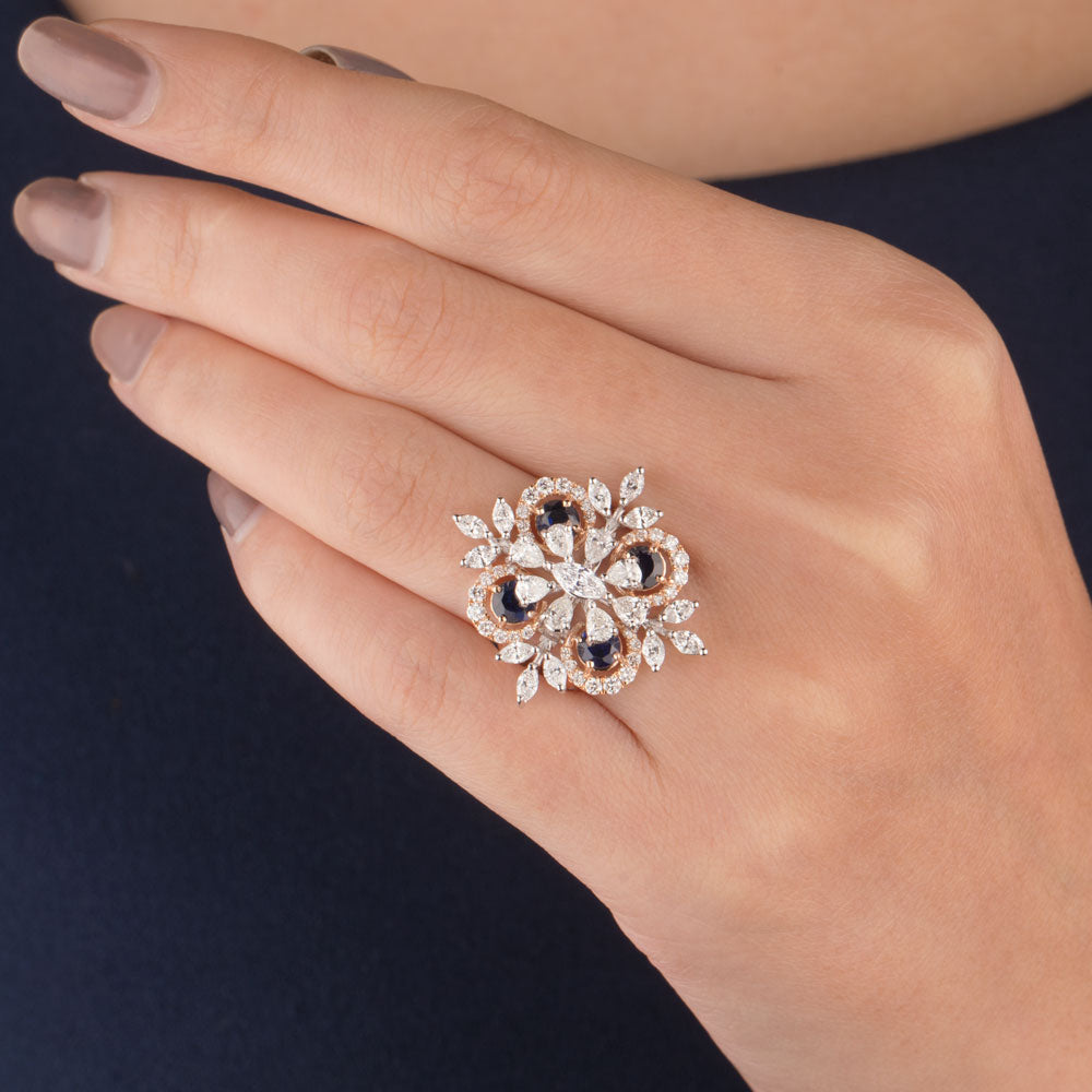 18K Two Tone Gold Diamond Ring - 1.895ct VS-SI-FG with Colour Stones