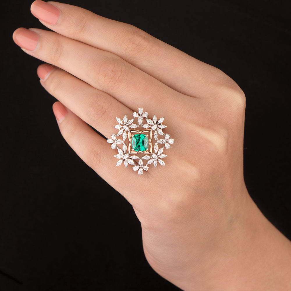 18K Two Tone Gold Diamond Ring - 1.745ct VVS-VS-EF with Colour Stones