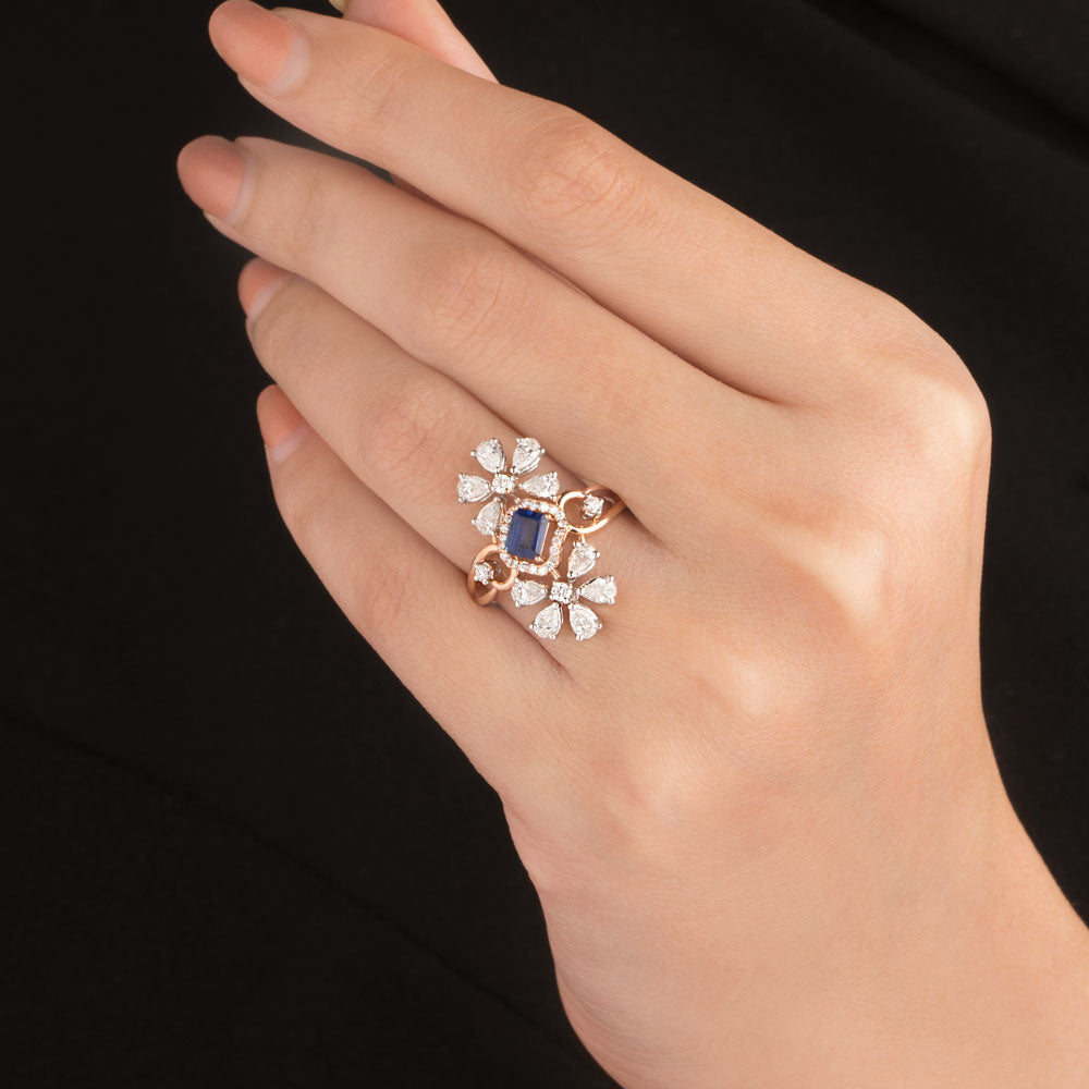 18K Two Tone Gold Diamond Ring - 1.05ct VVS-EF with Colour Stones