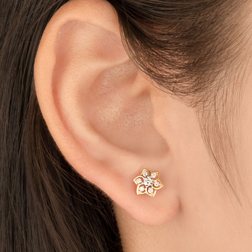 14K Two Tone Gold Diamond Earrings - 0.16ct VS-GH