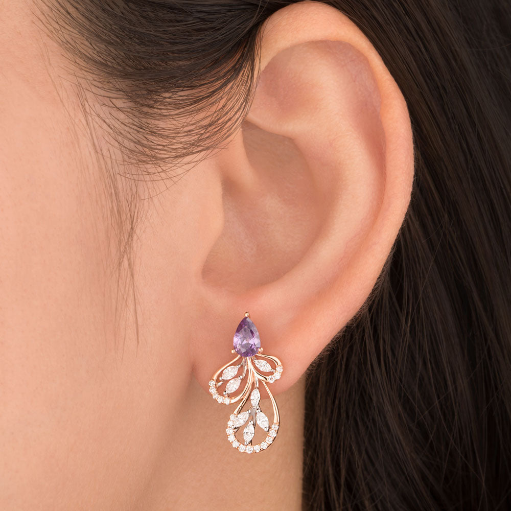 18K Two Tone Gold Diamond Earrings - 0.603ct VVS-VS-EF with Colour Stones