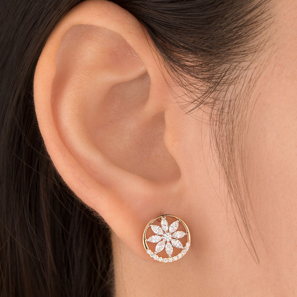 18K Two Tone Gold Diamond Earrings - 0.678ct VVS-EF