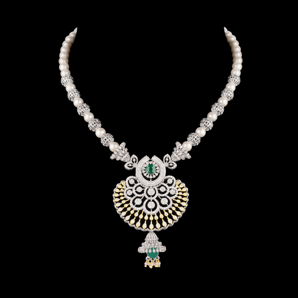 18K Two Tone Gold Diamond Necklace - 4.684ct VVS-VS-GH with Colour Stones
