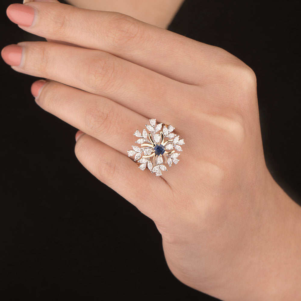 18K Two Tone Gold Diamond Ring - 1.257ct VVS-EF with Colour Stones