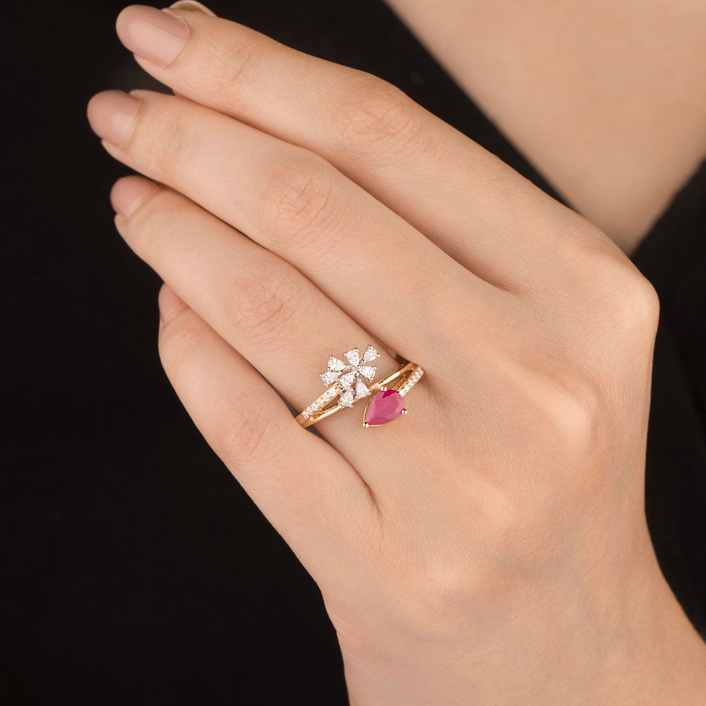 18K Two Tone Gold Diamond Ring - 0.308ct VVS-EF with Colour Stones
