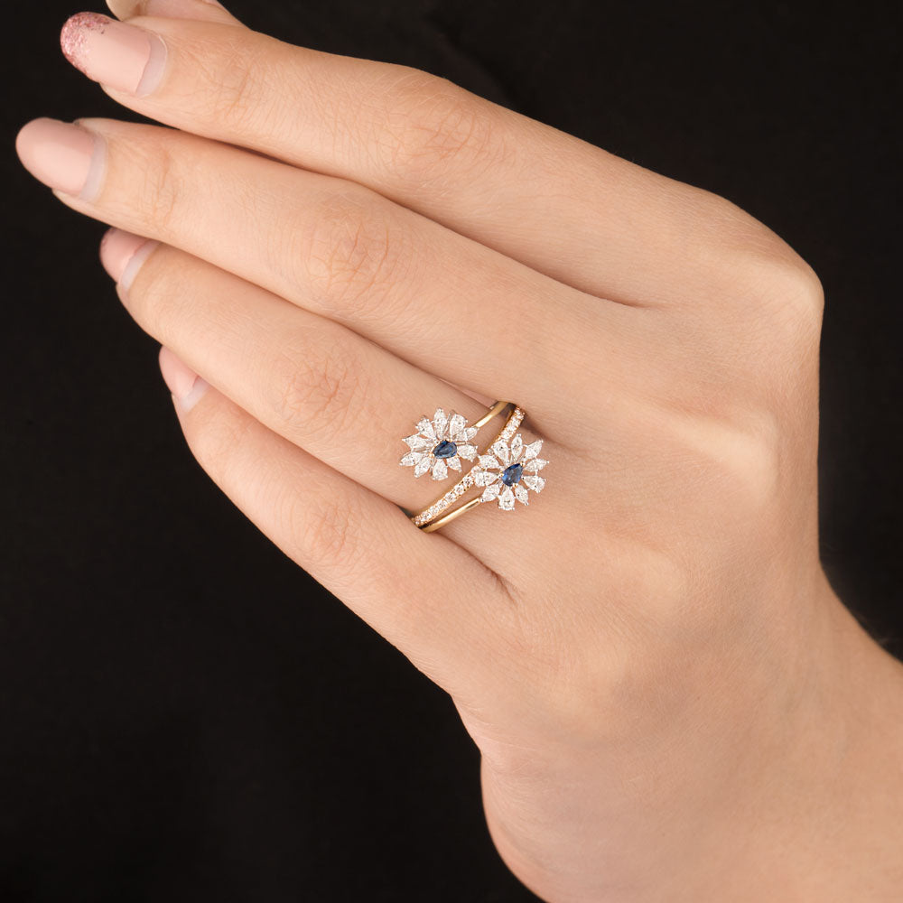 18K Two Tone Gold Diamond Ring - 0.663ct VVS-EF with Colour Stones