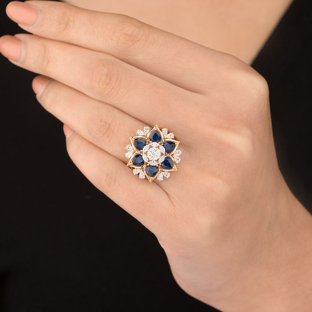 18K Two Tone Gold Diamond Ring - 0.699ct VVS-EF with Colour Stones