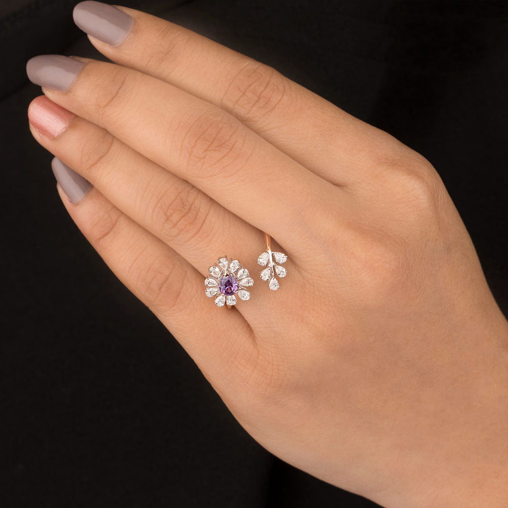 18K Two Tone Gold Diamond Ring - 0.62ct VVS-VS-EF with Colour Stones